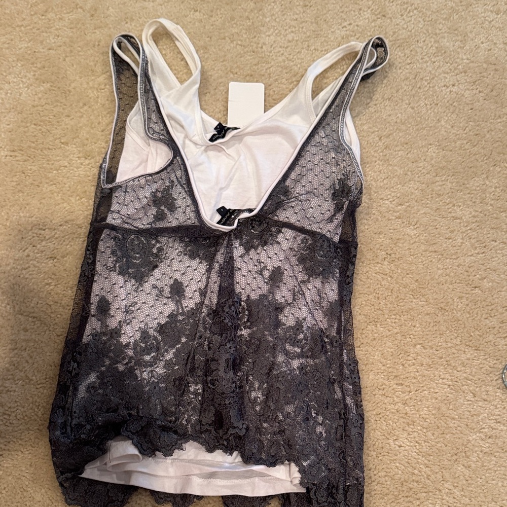like free people slate gray and White Lace Overlay Tank